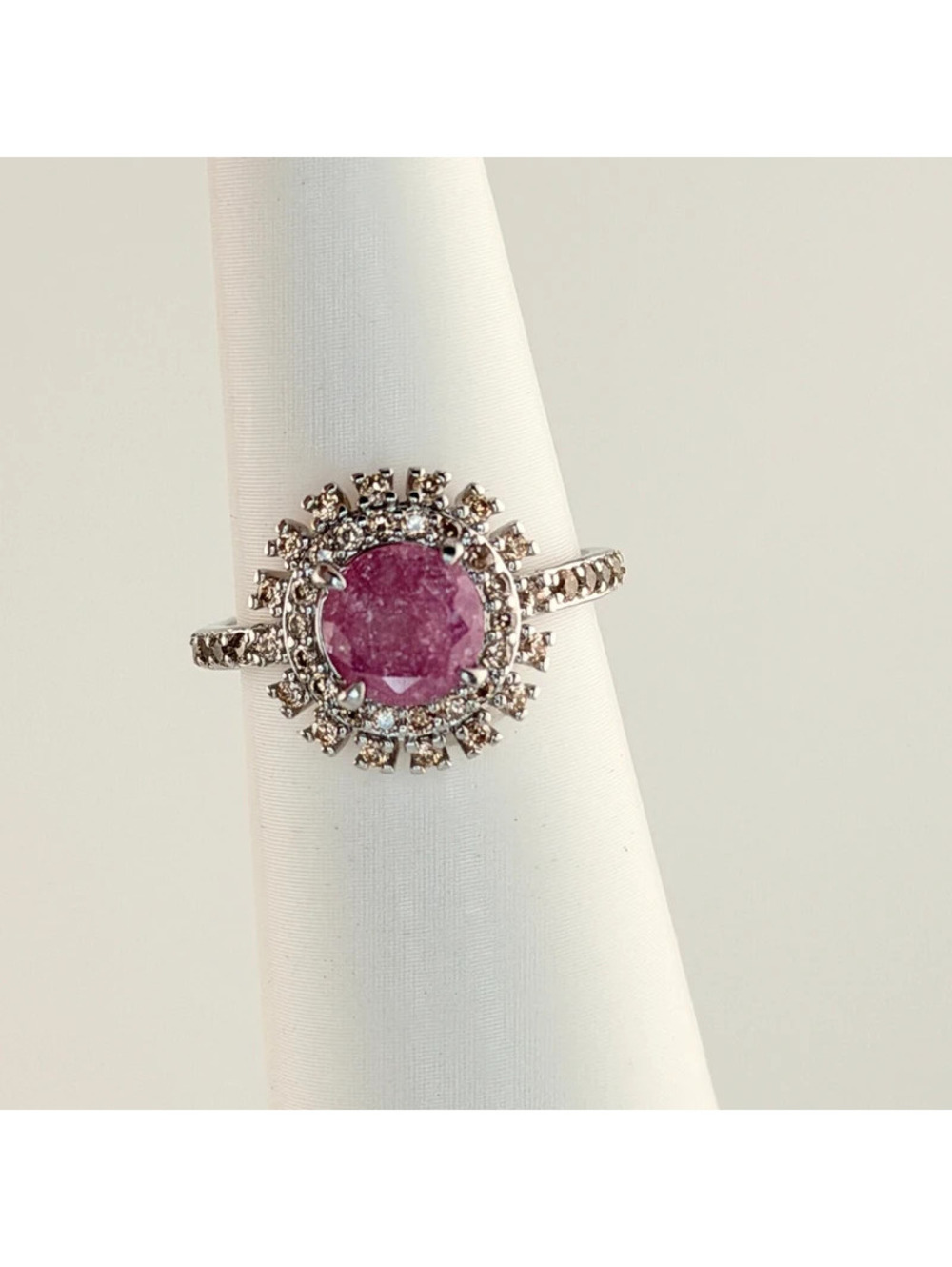 Bomb Party Sz 6 "She's Fierce and Beautiful" Pink Ice on Rhodium RBP5365 Retro